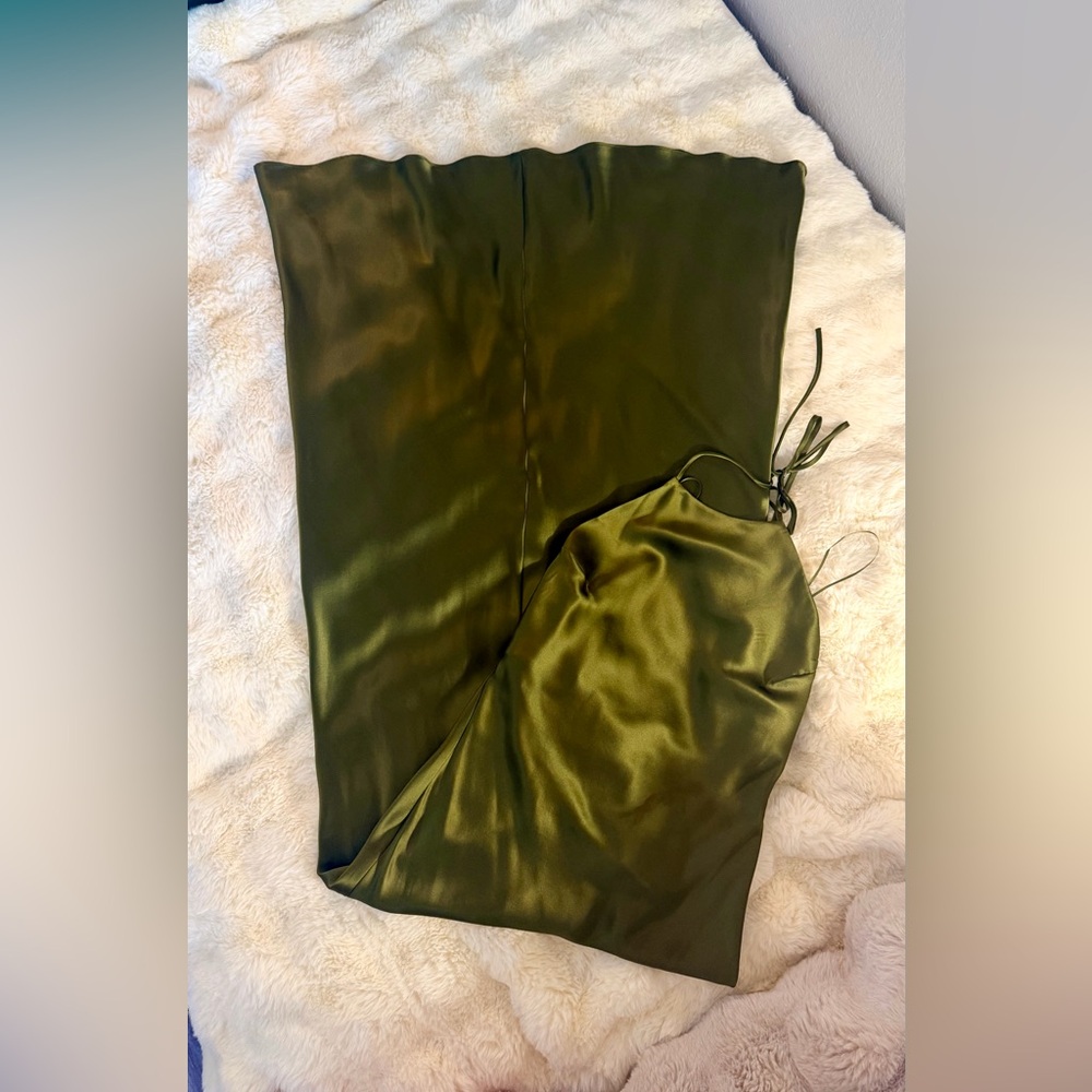 Reformation Olive Green Satin Maxi Dress - Picture 10 of 16